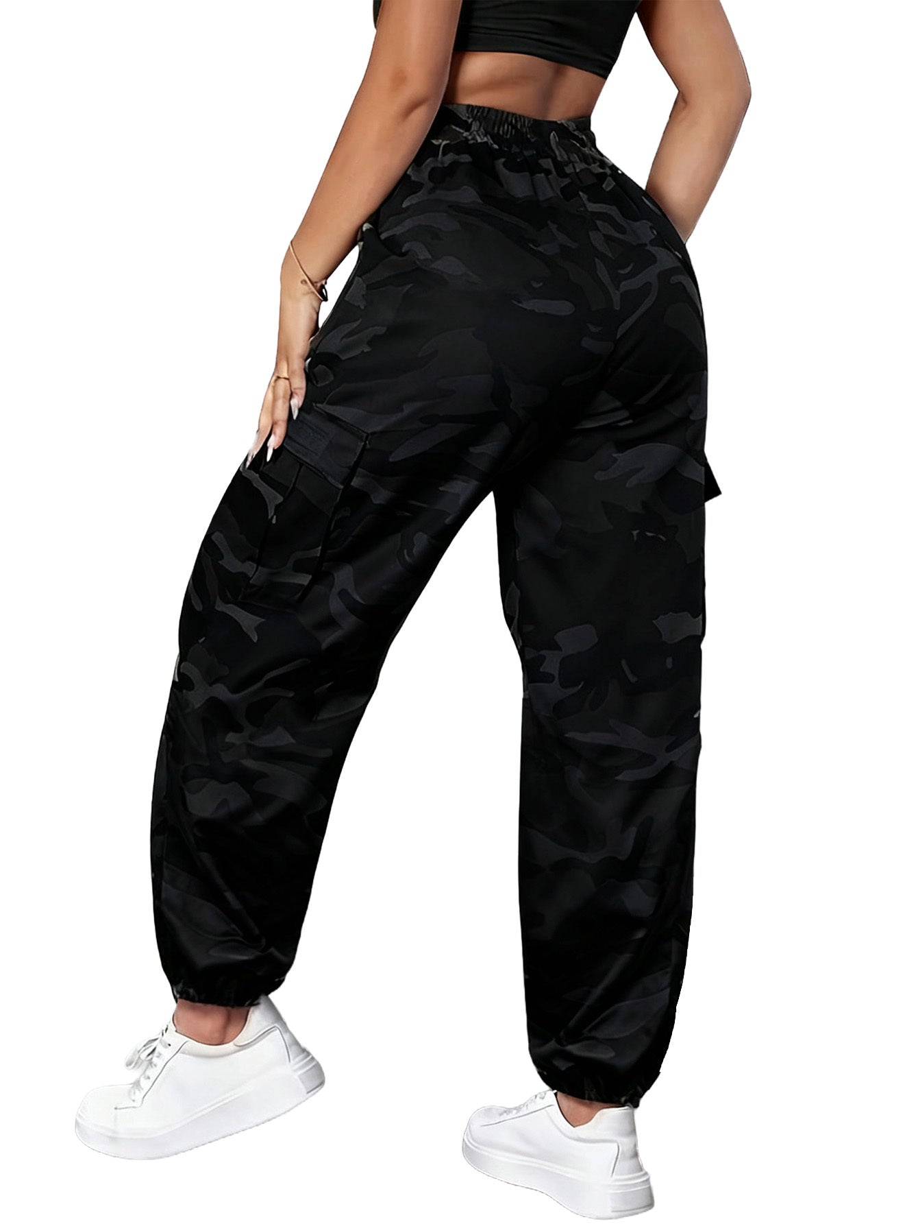 Women'S Lightweight Quick-Dry Camo Cargo Pants - Tapered Leg Elastic Drawstring Waistband Breathable Tactical Pants