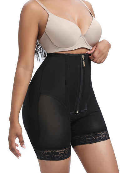 Women'S Double-Layer Compression Waist Trainer with Zipper - High Support, Shape-Fitting Workout Belt And Shorts, Black with Lace Detail, 1pc, Shape Fitting Belt|Zippered Waistband|Compression Support, Waist Trainer