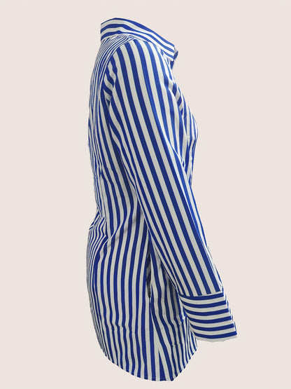 CharmGlow Comfortable Chic Striped Shirt Dress with Side Pockets