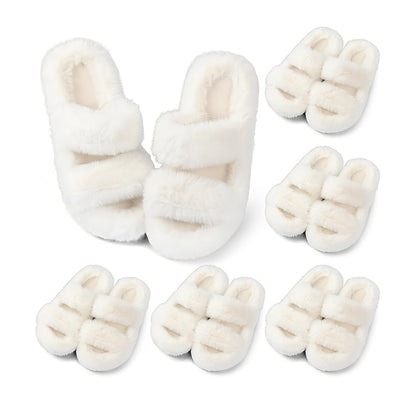 6 Pairs Wedding Bridesmaid Slippers Women Fluffy Open Toe Slippers Fuzzy Plush House Slippers For Bridal Party
