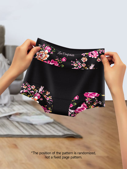 6pcs Women's High Waisted Underwear - Elegant Boyshort Briefs with Floral Print Waistband, No Curling Edges & Meat Restriction-Free Design, Breathable Soft Skin-Friendly Suitable for Daily Wear, Gym, Special Occasions (Romantic Ceremony Style)