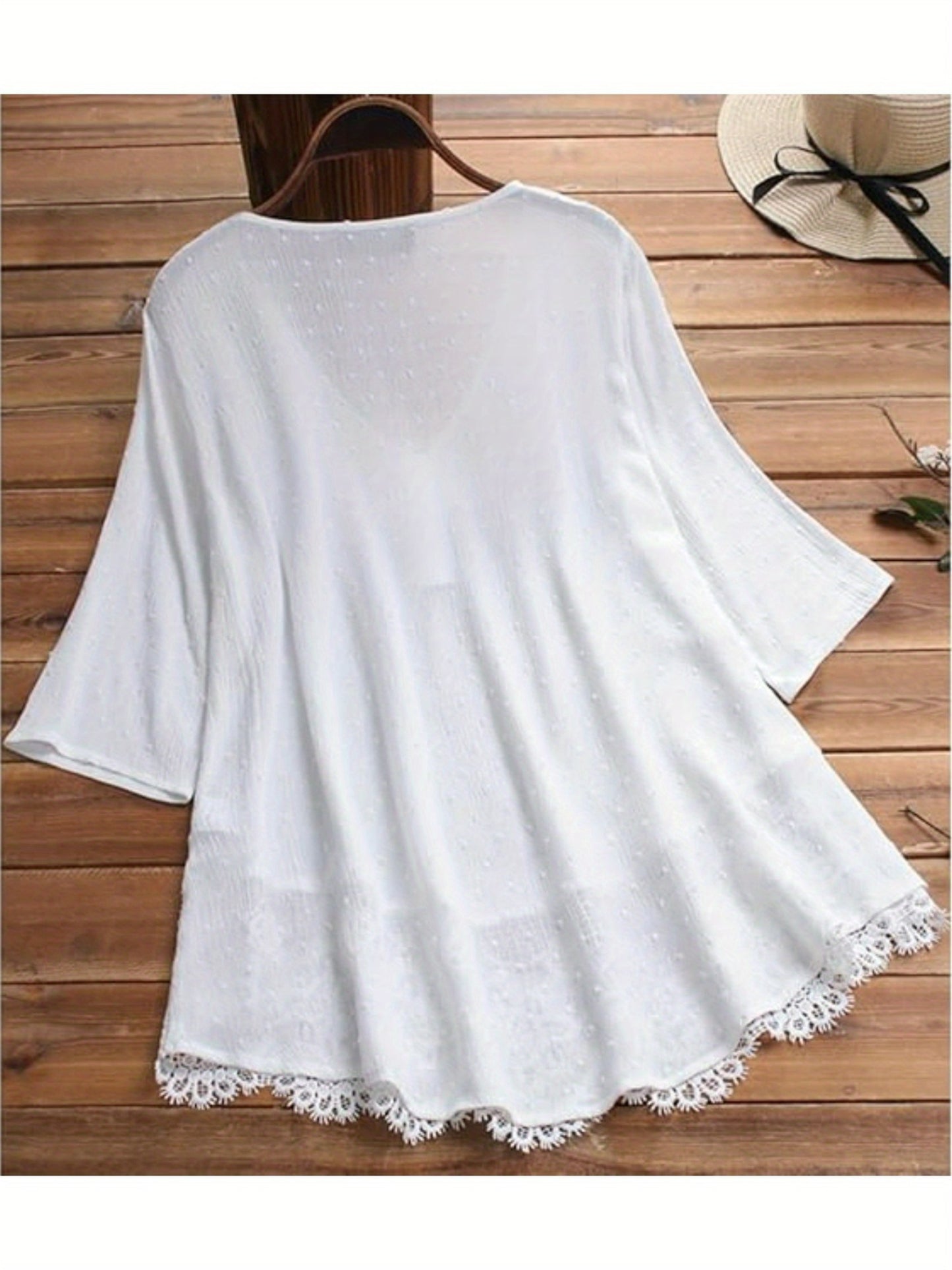 White Lace Floral Ruffle Blouse - product view 4