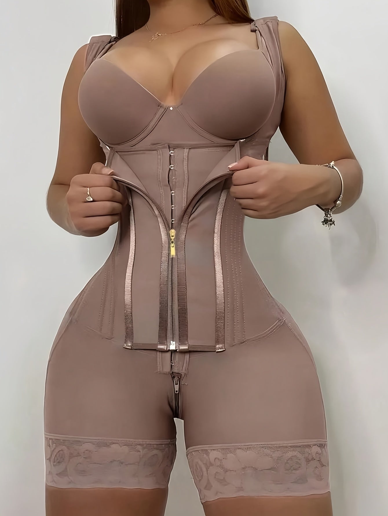 Women's Shapewear Front Button Abdominal Zipper Post Surgical Abdominal Control Full Body Shaping Legs Crotch Zipper Hip Lifter