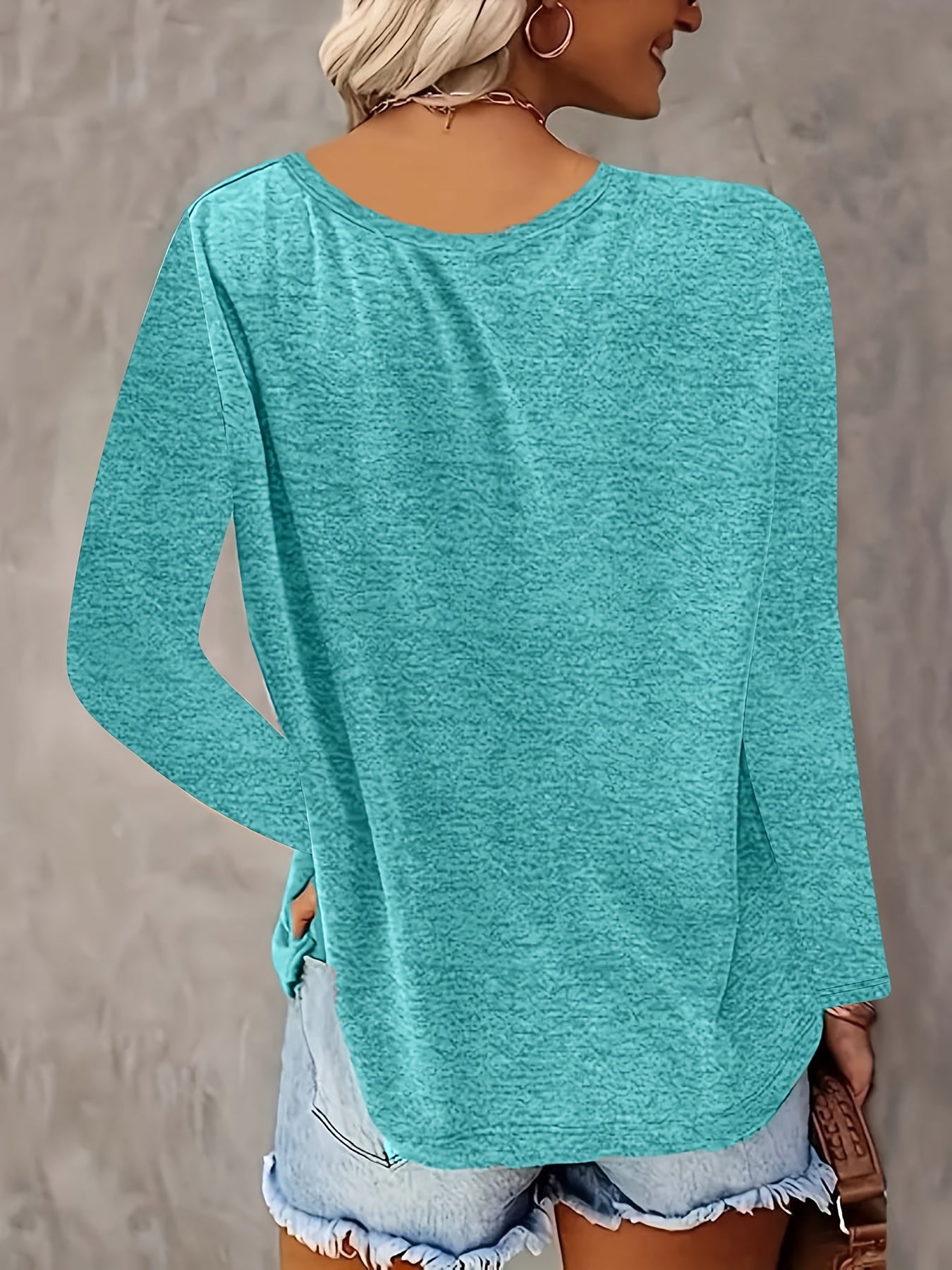 SINHOON 4pcs Women's Clothes Spring And Autumn Casual Top, Solid-Color Long-Sleeved V-Neck T-shirt