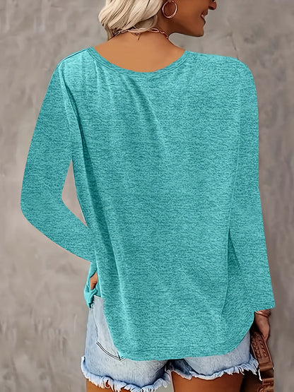 SINHOON 4pcs Women's Clothes Spring And Autumn Casual Top, Solid-Color Long-Sleeved V-Neck T-shirt