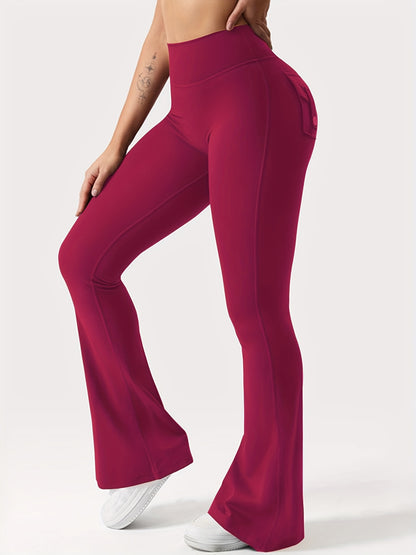 Women's Autumn 3pcs Set, New Style Casual Flared Yoga Pants, Training Flared Trousers, High-Waist Workwear with Belt and Pockets, Sportswear, Halloween Costume, Christmas Apparel