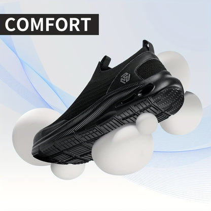 Men'S Lightweight Slip-On Steel Toe Work Shoes - Comfortable Sneakers, Puncture-Resistant Loafers, Work Shoes for Men, Available in Black/Grey/Blue, Sizes US 6-14