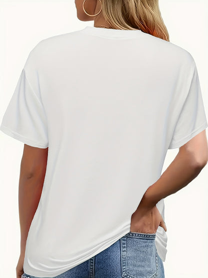 Letter Print Crew Neck T-shirt, Casual Short Sleeve Top For Spring & Summer, Women's Clothing