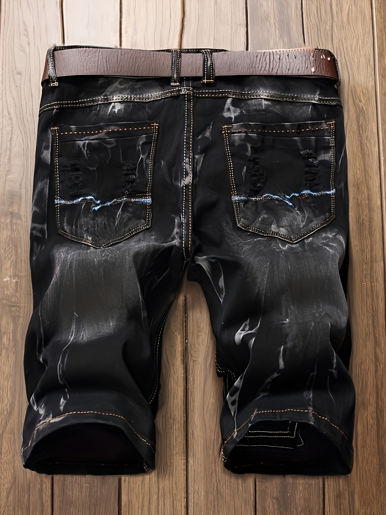 Stylish And Modern Water-Washed Ripped Denim Shorts for Men, Featuring Casual Straight Fit And Embroidered Patches, Perfect for Summer Wear