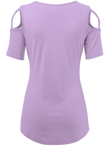 Women's Casual Open Strap Shoulder Short Sleeve Top
