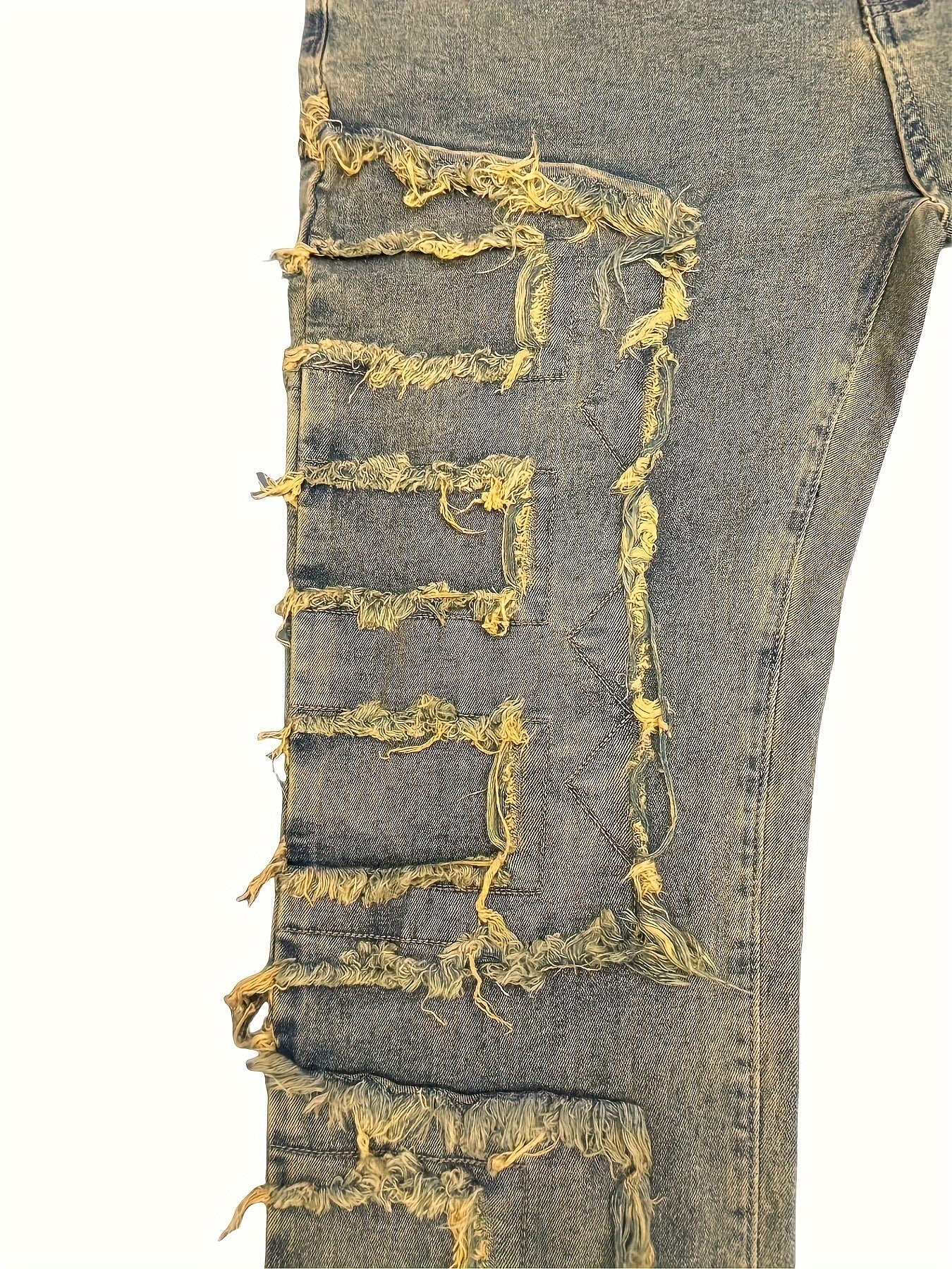 Men's Slim-Fit Stretch Jeans with Fringe Tassel decoration - Hip-Hop Skateboard Style Straight Pants, Washed Denomination for all- Wear (Machine Washable, Urban Streetwear) - Comfortable & Trendy for Skating & Everyday