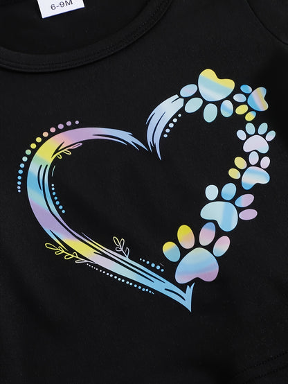 Directional Development of Spring And Summer New Cute Love Letter Printed Short Sleeve Shorts Three-Piece Set, for Outdoor