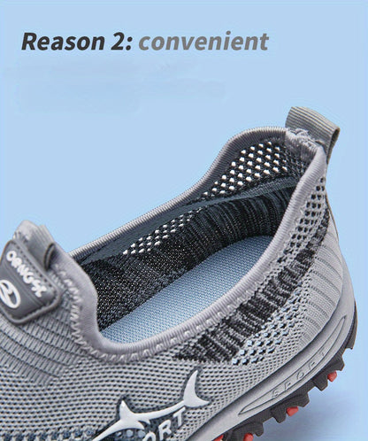 Men's Breathable Mesh Sports Sneakers, Easy-Wear Slip-On Shoes with Monochrome Fabric Upper, Rubber Sole, Round Toe Design, Low-Top Casual Athletic Footwear for Spring and Summer