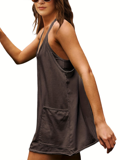 Women'S Summer V-neck Spaghetti Strap Sleeveless Dress