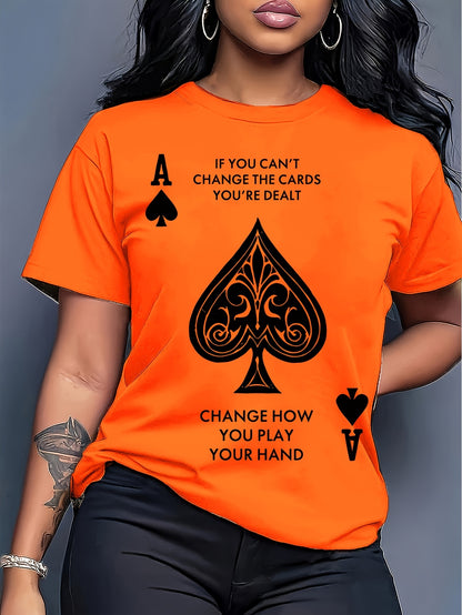 Women'S Spades A Pattern T-Shirt - Casual Short Sleeve Round Neck Top