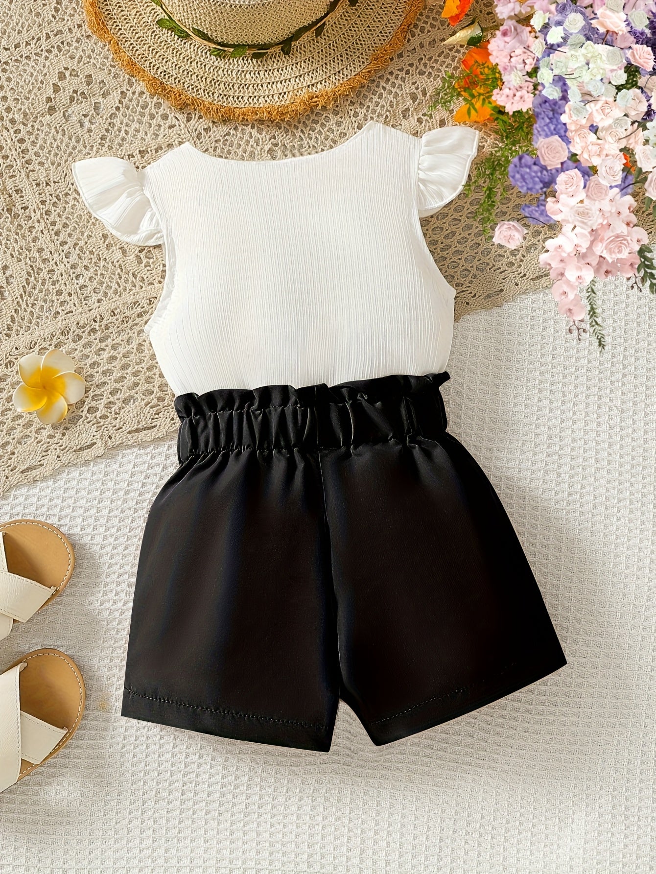 Toddler Girls' Clothing: Cute Baby Girl's Round-neck Sleeveless T-shirt + Shorts Two-piece Set, Little Girl's Summer Casual Set, Perfect for Outdoor
