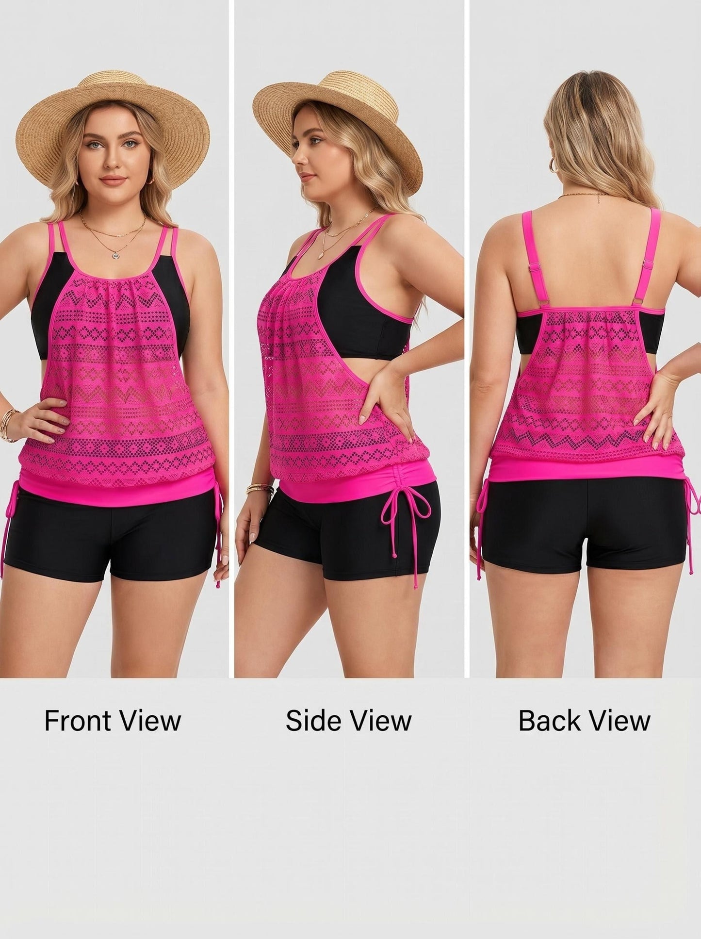 Women Tankini Swimsuit 2pcs Tummy Control Bathing Suit Blouson Tankini Top with Bottom