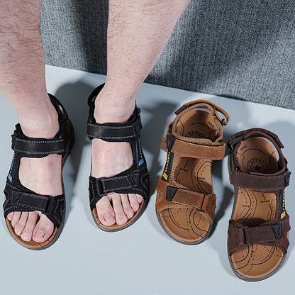 Men Sandals For Men'S Genuine Faux Leather Beach Cushion Sandals - Outdoor Casual Style Open-toe Genuine Faux Leather Lightwei