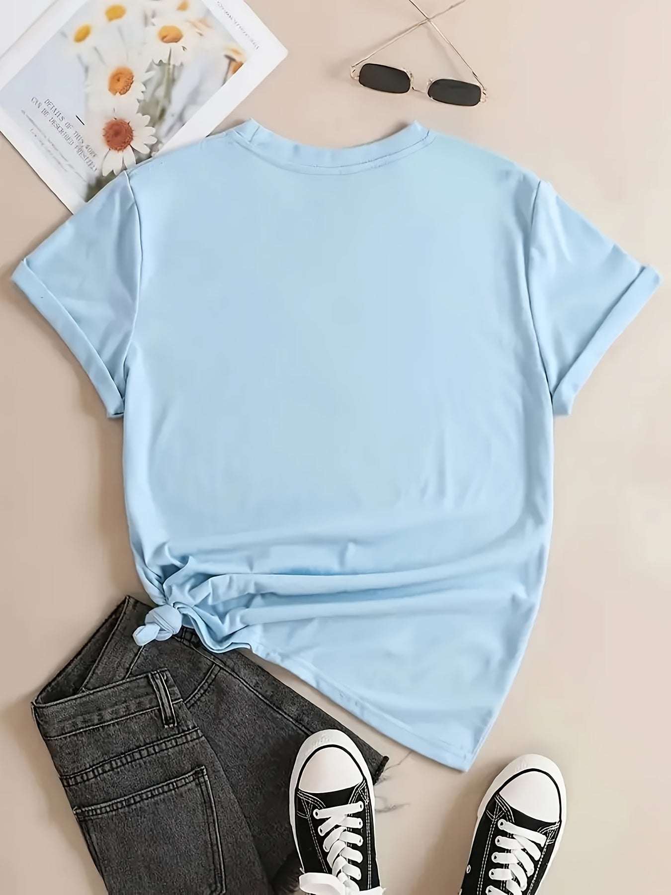 Stylish Women'S Tee - Cozy And Laid-Back, Featuring a Round Neckline, Perfect for Any Season, Chic Casual Top, Available for Local Delivery, Summer Shirt, a Must-Have for Elegant Summer Gatherings