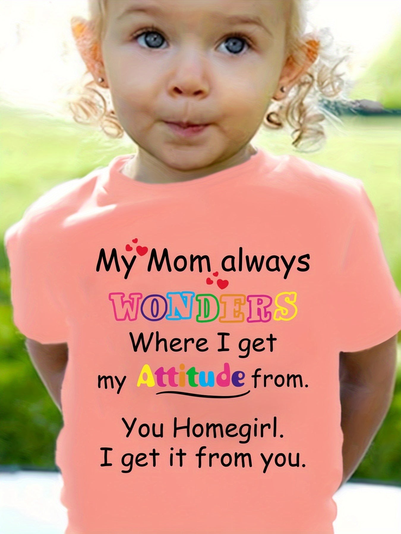 ' 100% Cotton "My Mom Always Wonders..." Letter Print T-Shirt - Cute Short Sleeve Round Neck Top with Asymmetrical Hem, White Casual Casual Attire & Play Outfits, Easy-Care Clothes (1-10 Years)