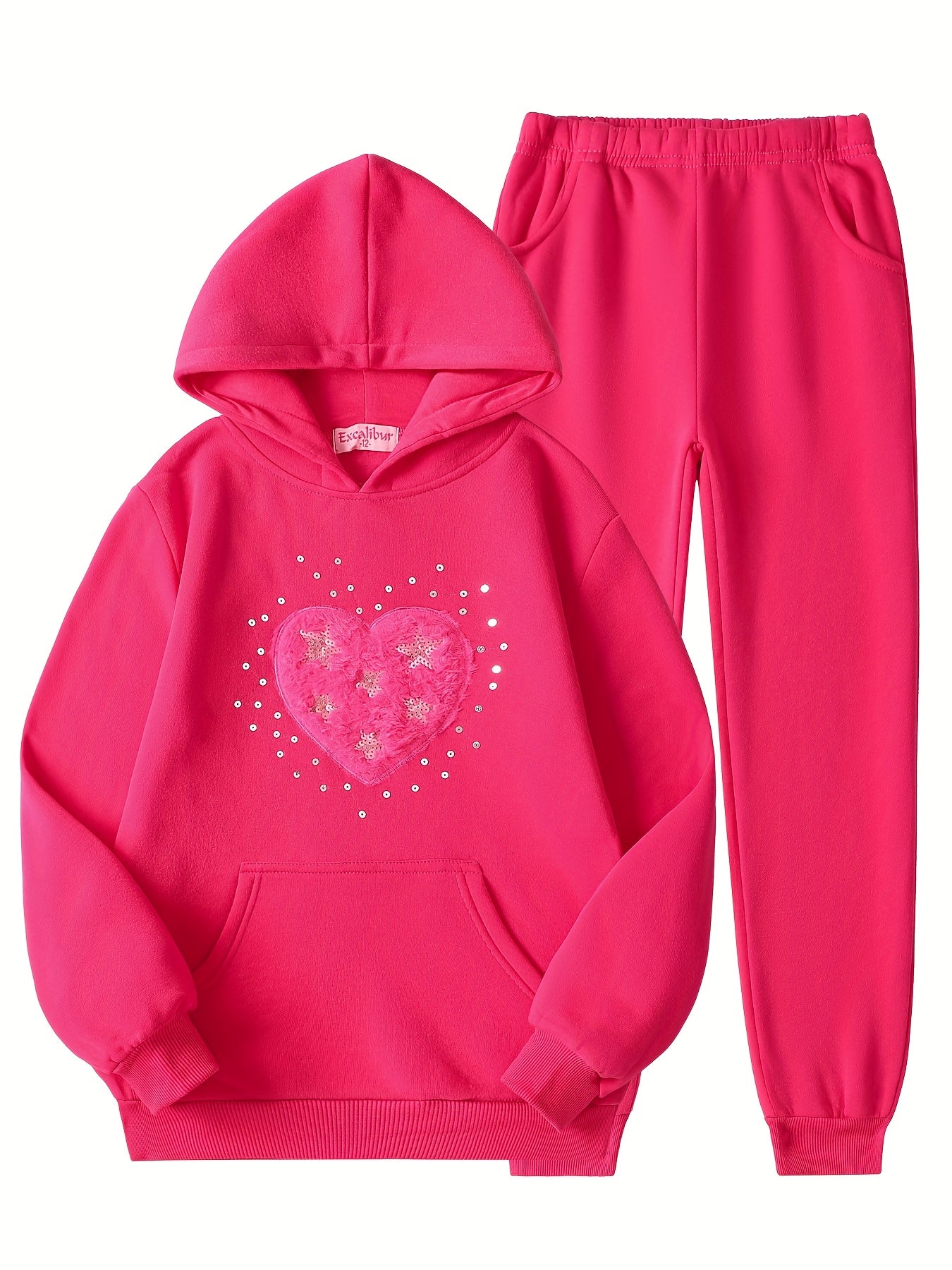 6pcs 3 Sets New Fall And Winter Girls' Velvet Thickened Hooded Sweatshirt Printed with Love Flowers And Roses Korean Fashion Combination, Suitable for Outdoors, Perfect for Outdoor