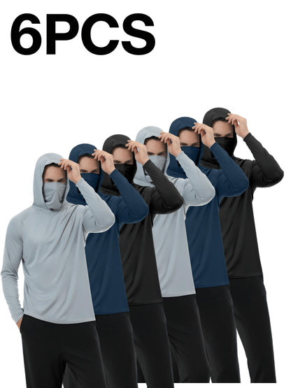 6pcs Men's Fashion Hoodie Set with Built-in Mask Trendy Style Lightweight Comfort, Quick-Dry Breathable 2026 Valentine's Day Gift
