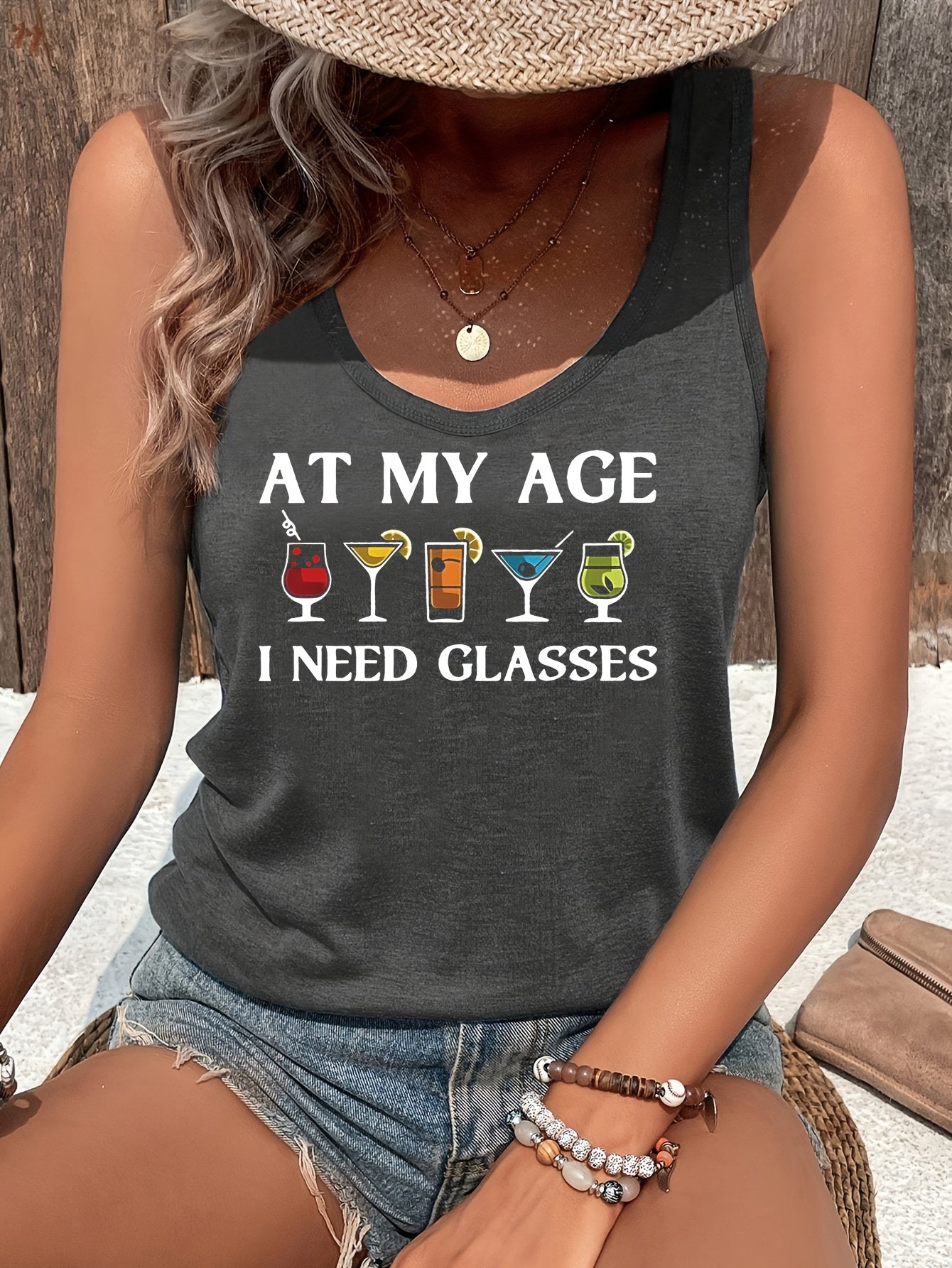 Sleeveless Vests for Women Featuring Trendy Prints of Letters And Beverage Cups, Perfect for Spring And Summer