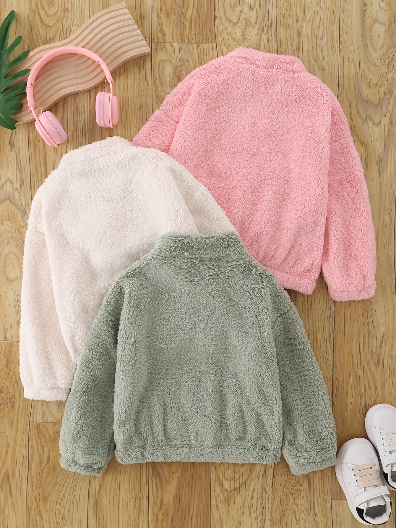 3pcs Set Girls' Fall Outerwear Tops Korean Style Fashionable Girls' Clothing 4-14 Years Warm Long-Sleeve Hoodies Fleece-Lined Outdoor Kids' Clothing