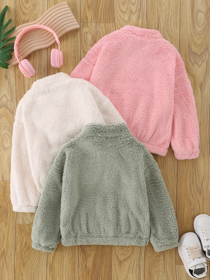 3pcs Set Girls' Fall Outerwear Tops Korean Style Fashionable Girls' Clothing 4-14 Years Warm Long-Sleeve Hoodies Fleece-Lined Outdoor Kids' Clothing