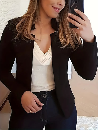 Women'S Elegant Solid Blazer All-Season, Machine Washable, Suitable For Casual And Professional Wear, Opaque Fabric