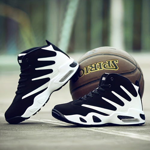 [High Top Breathable Basketball Shoes] Men'S Professional Basketball Shoes, Comfy High Top Breathable Non Slip Shock Absorption Lace Up Air Cushion Sneakers for Training Running Walking
