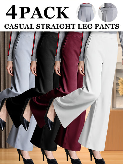 4pcs Spring And Summer Women'S New Slim Fit Narrow Version Casual Elegant Solid Color Women'S Trousers High Waist Slim Fit Comfortable Professional Formal Straight Tube Hanging Feeling High-end Design Suit Pants