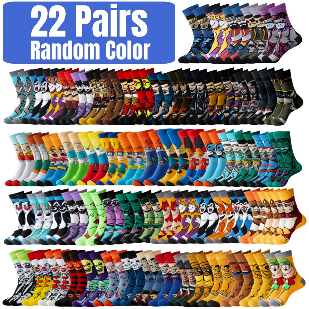 Men's Cute Print Crew Socks - 22-Pair Pack