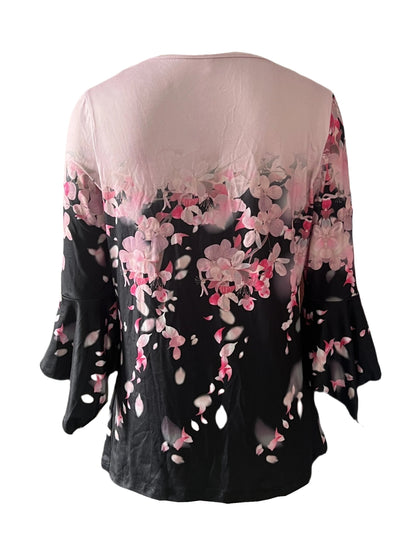 Spring And Autumn New Style Printed Button Irregular Three Quarter Sleeve T-Shirt Casual Top