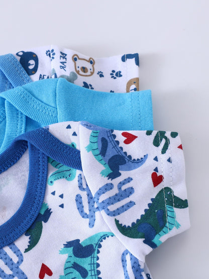 Randomly Shipped 2pcs, Spring/Summer Boys' Clothing, Triangle Crawling Suit | Onesie, Animal World 3D Print, Machine Washable, Polyester, Soft and Skin-Friendly, for 0-3 Year Old Boys and Girls, Newborn Gift, Maternity Gift, Perfect for Outdoor