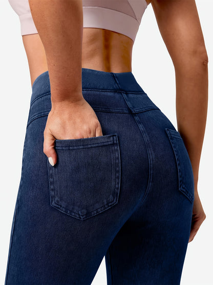 Jeggings Pull On Stretchy Jeans for Women High Waisted Skinny Jean Leggings Tummy Control Denim Pants with Pockets
