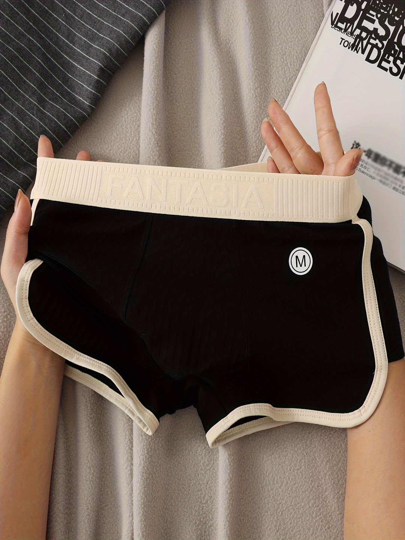 4pcs-random Color Knit Striped Shorts - product view 5