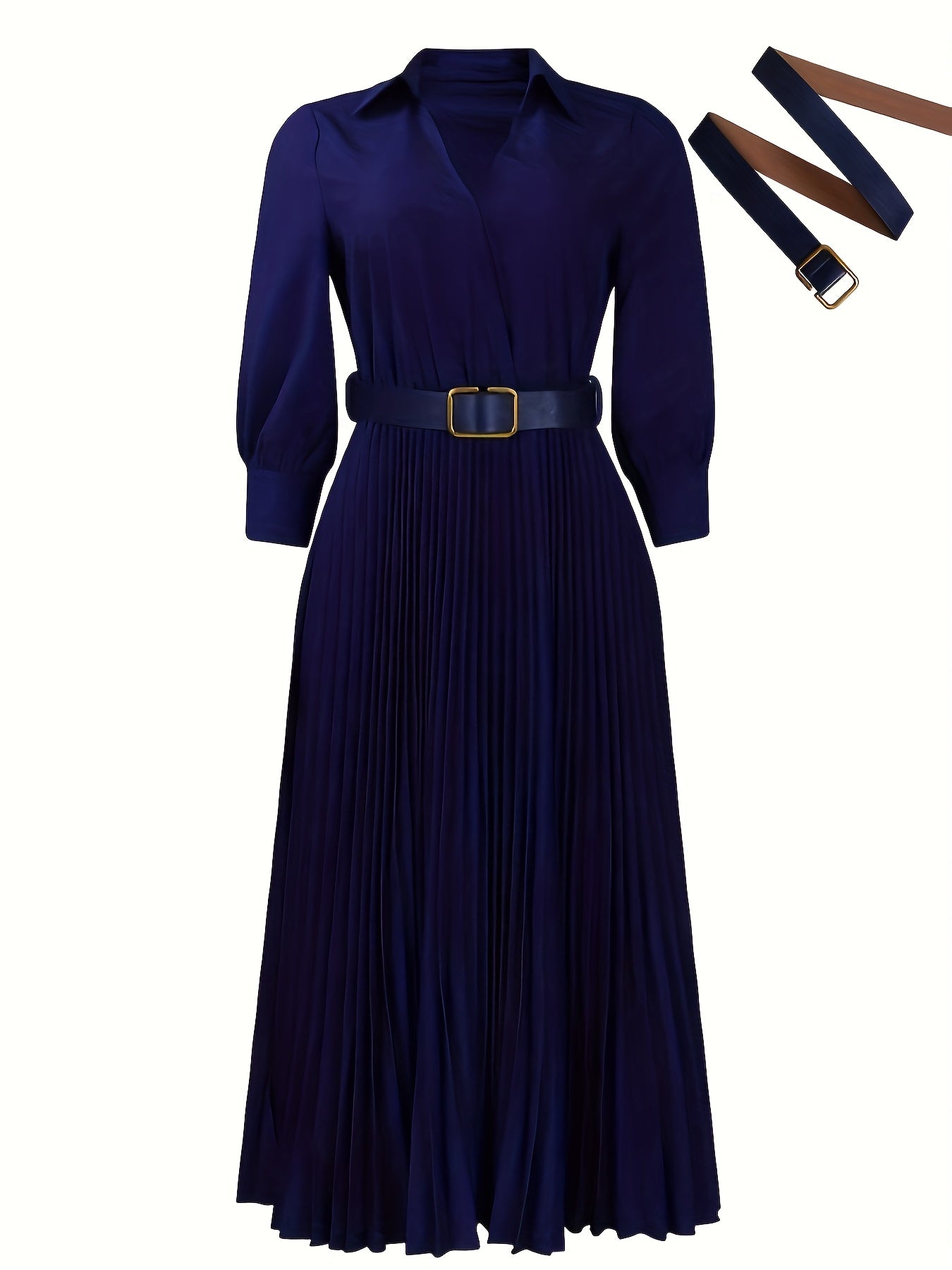 Women's Dress, 3/4 Sleeve Flared A Line, Casual Semi Formal with Belt, Wedding Guest Office Lady