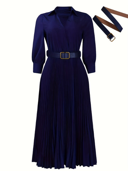 Women's Dress, 3/4 Sleeve Flared A Line, Casual Semi Formal with Belt, Wedding Guest Office Lady