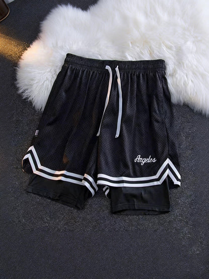 1pc Of Sports Basketball Shorts, Loose And Comfortable, Sweat Wicking And Breathable, Outdoor Running Lined with Stretch Cloth Quick-drying Training Pants