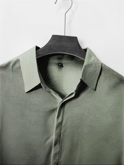 Men's Plus Size Double Placket Short Sleeve High Quality Shirt, Suitable for All Seasons, Home Short Sleeve Turn Collar Shirt, PLUS SIZE