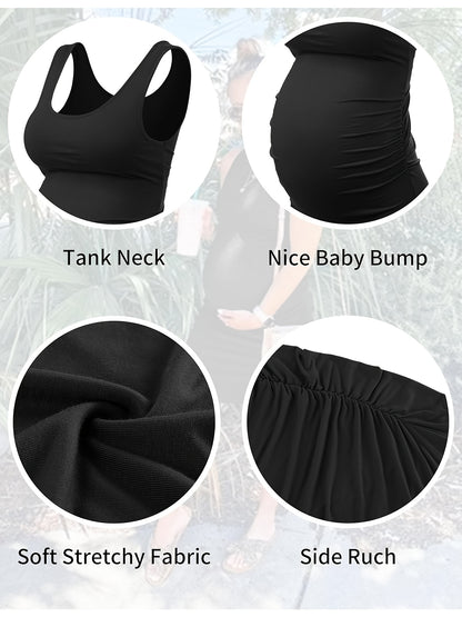 Women's Maternity Dresses for Daily Baby Shower Photography Short Sleeve Sleeveless Tank Dresses Side Ruching