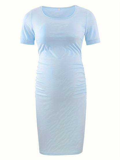 Women's Maternity Bodycon Ruched Side Dress Casual Short Sleeve Dress for Daily Wearing Or Baby Shower