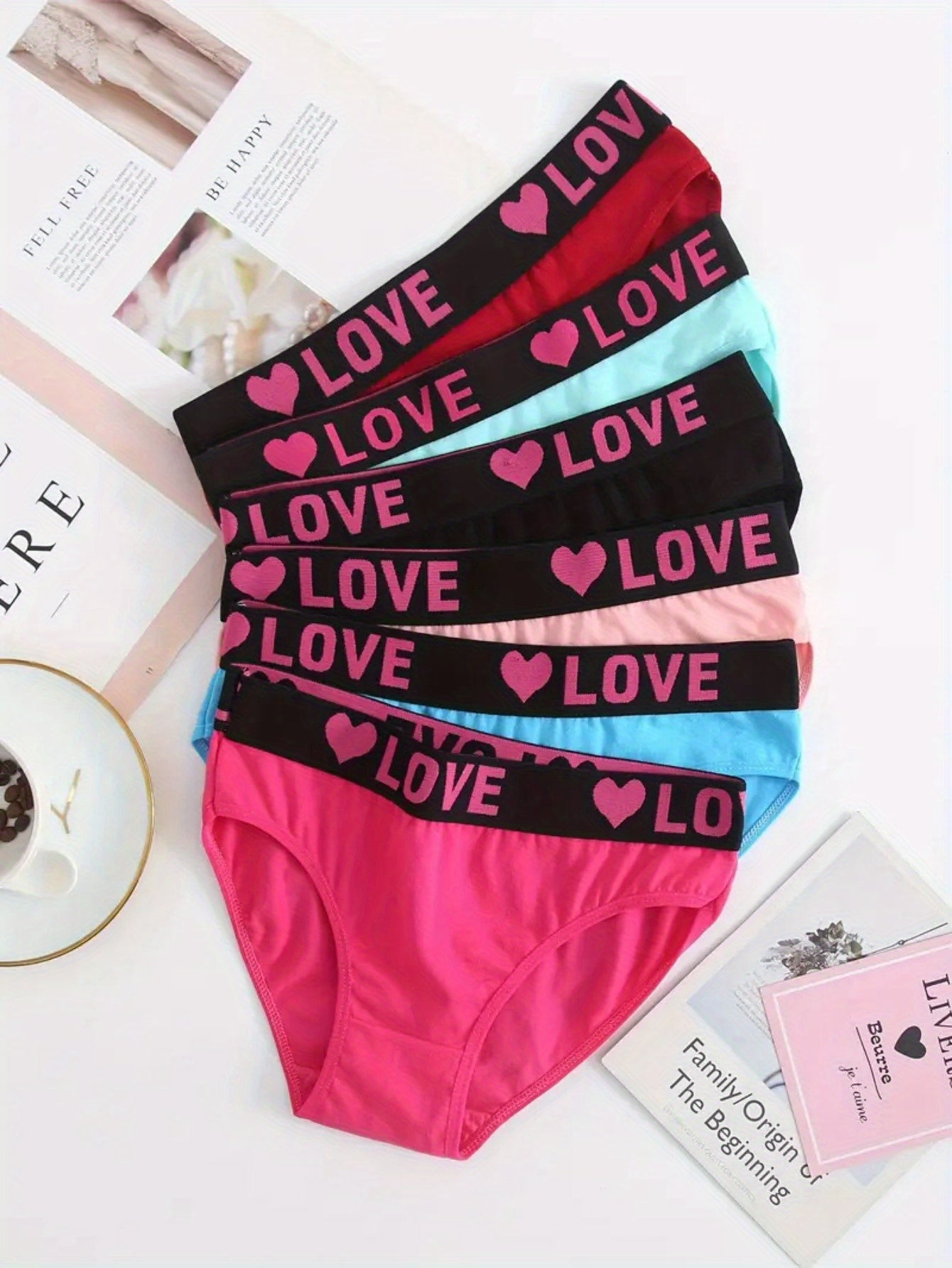 12-Pack Seamless Women'S Briefs with Simple Letter Heart Pattern, Comfortable Stretch Fabric Underwear