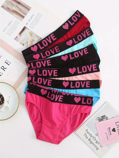 12-Pack Seamless Women'S Briefs with Simple Letter Heart Pattern, Comfortable Stretch Fabric Underwear