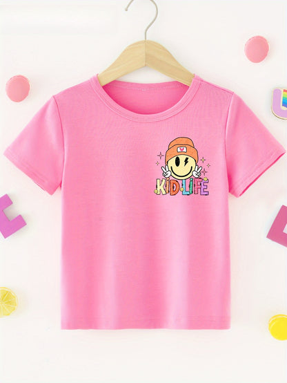 Girls "A Little Bit Dramatic" Print Double-Side Print 100% cotton Short Sleeve T-shirt, Comfy Casual Tees For Girls Summer