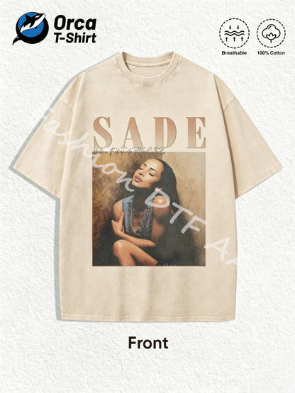 1 Summer Top, Y2K Swag T-shirt, Retro Sade Pattern T-shirt - Bohemian Retro Music Band T-shirt, Black and Golden Print, Spring/Summer/Autumn Men'S Wear, Regular Fit Shirt