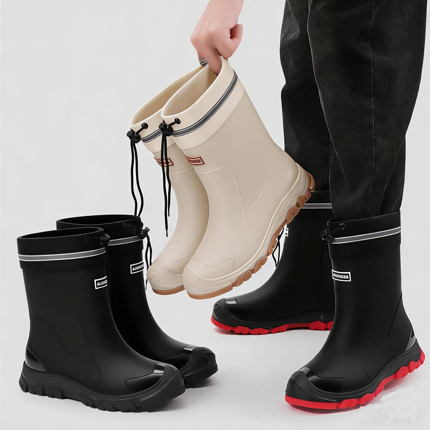Short Shoes, Outdoor Unisex Large Size Non-Slip Rain Boots, with Adjustable Drawstring Opening, Suitable for Rainy Day Outings, Hiking, Fishing, Work, And Construction Sites
