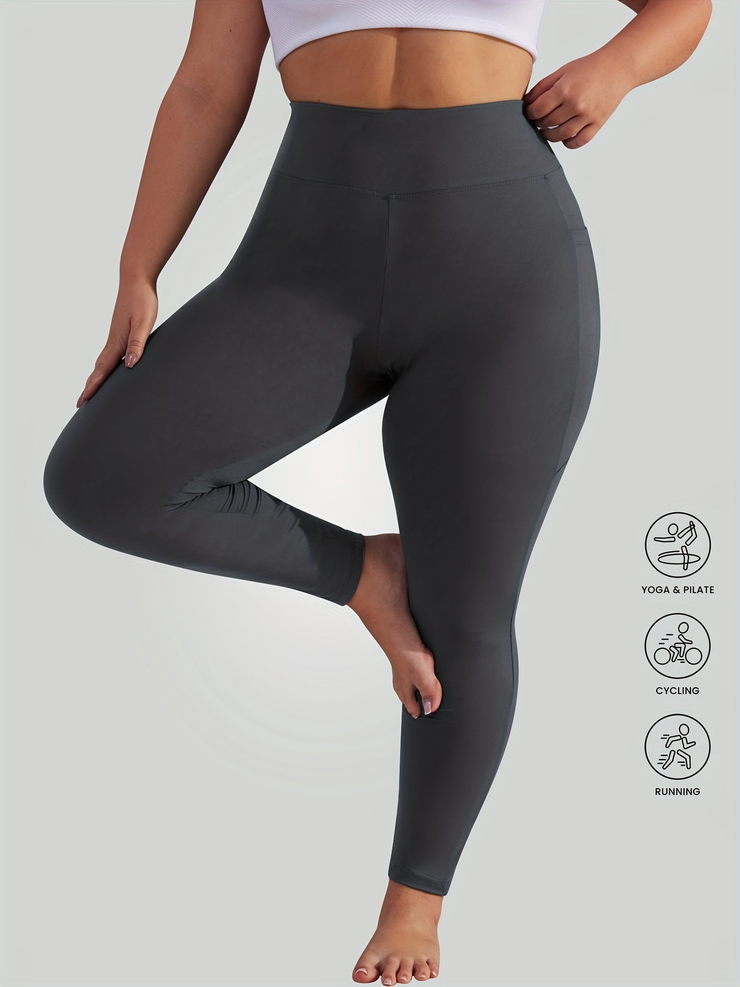 3-Pack Women's High-Waisted Yoga Pants with Pockets - Tummy Control Cycling Workout Leggings, Soft Stretchy Fabric, All-Season Comfort, Solid Color, Cropped Length
