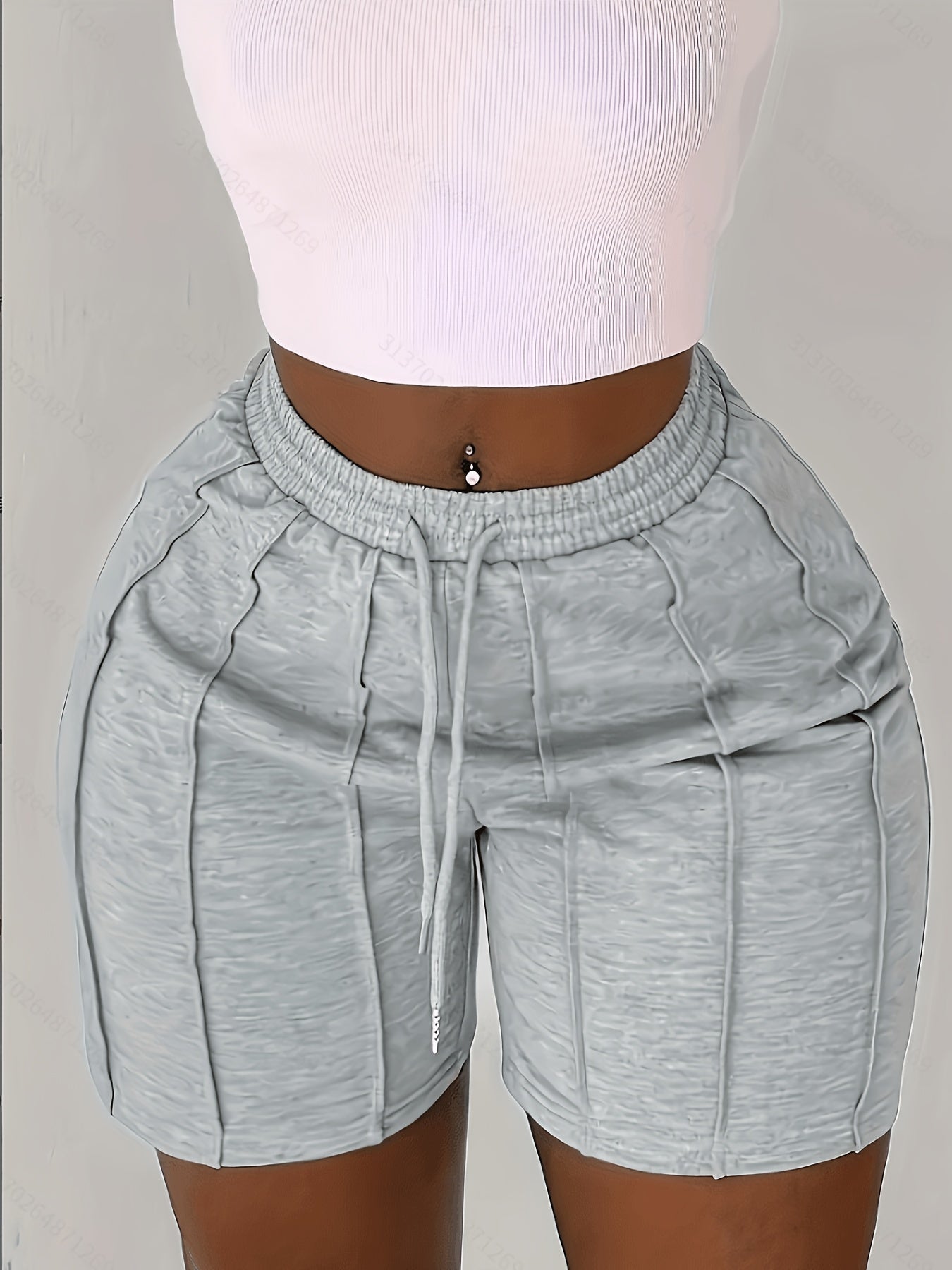 Plus Size, (4pcs 97894 Solid Color Drawstring Shorts, Casual Elastic Waistband, Spring/Summer Women's Wear, Casual Style, Spring/Summer/Autumn)